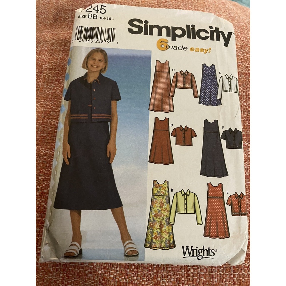 Vintage Simplicity 7245 Sewing Pattern Dress Jumper Jacket Size 8.5-16.5 Uncut